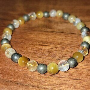 Honey Tigers Eye, Pyrite, Citrine Natural Gemstones Stretch Bracelet 6mm Stones
